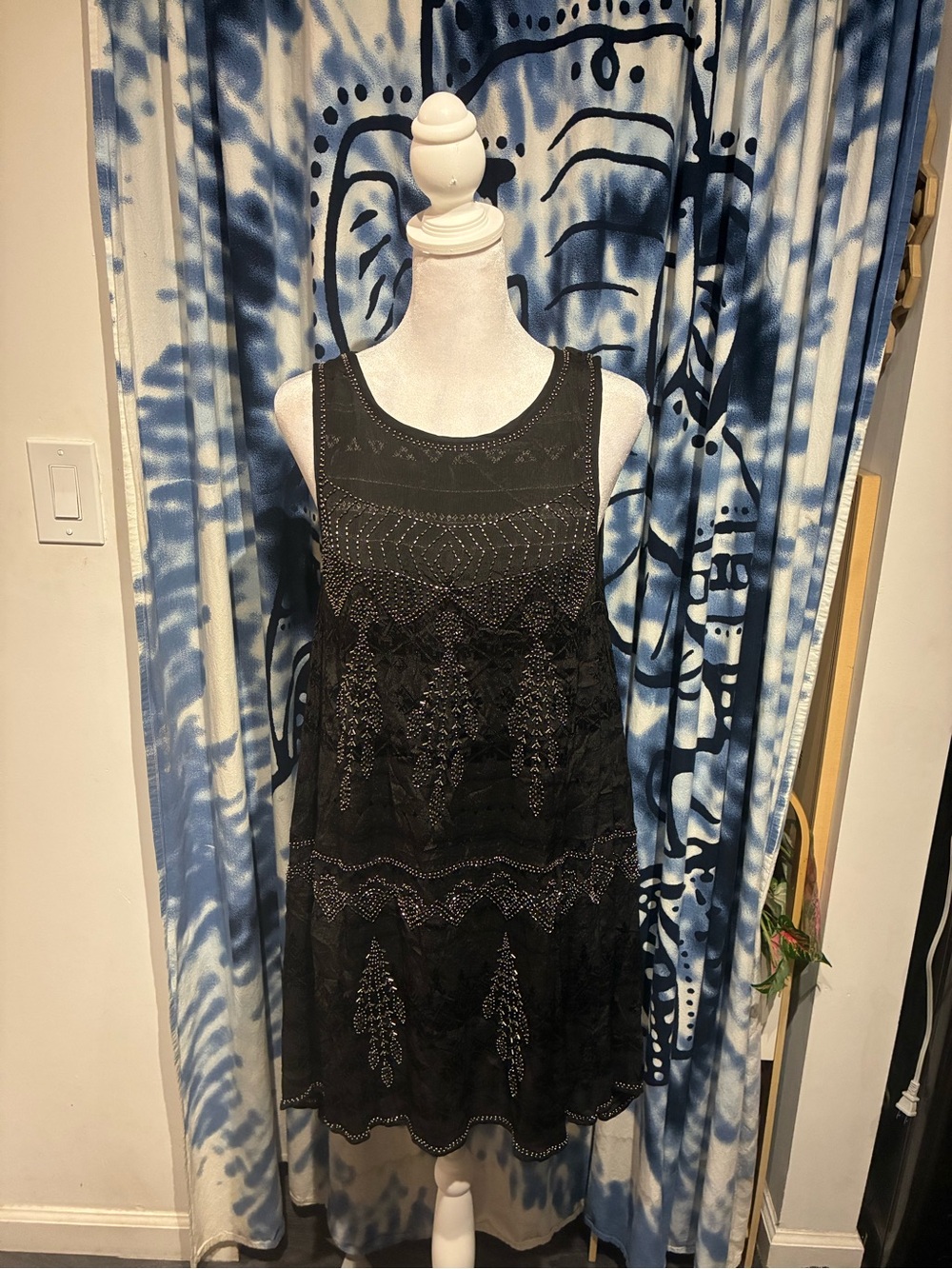 Free People Black Embroidered Sleeveless Tank
